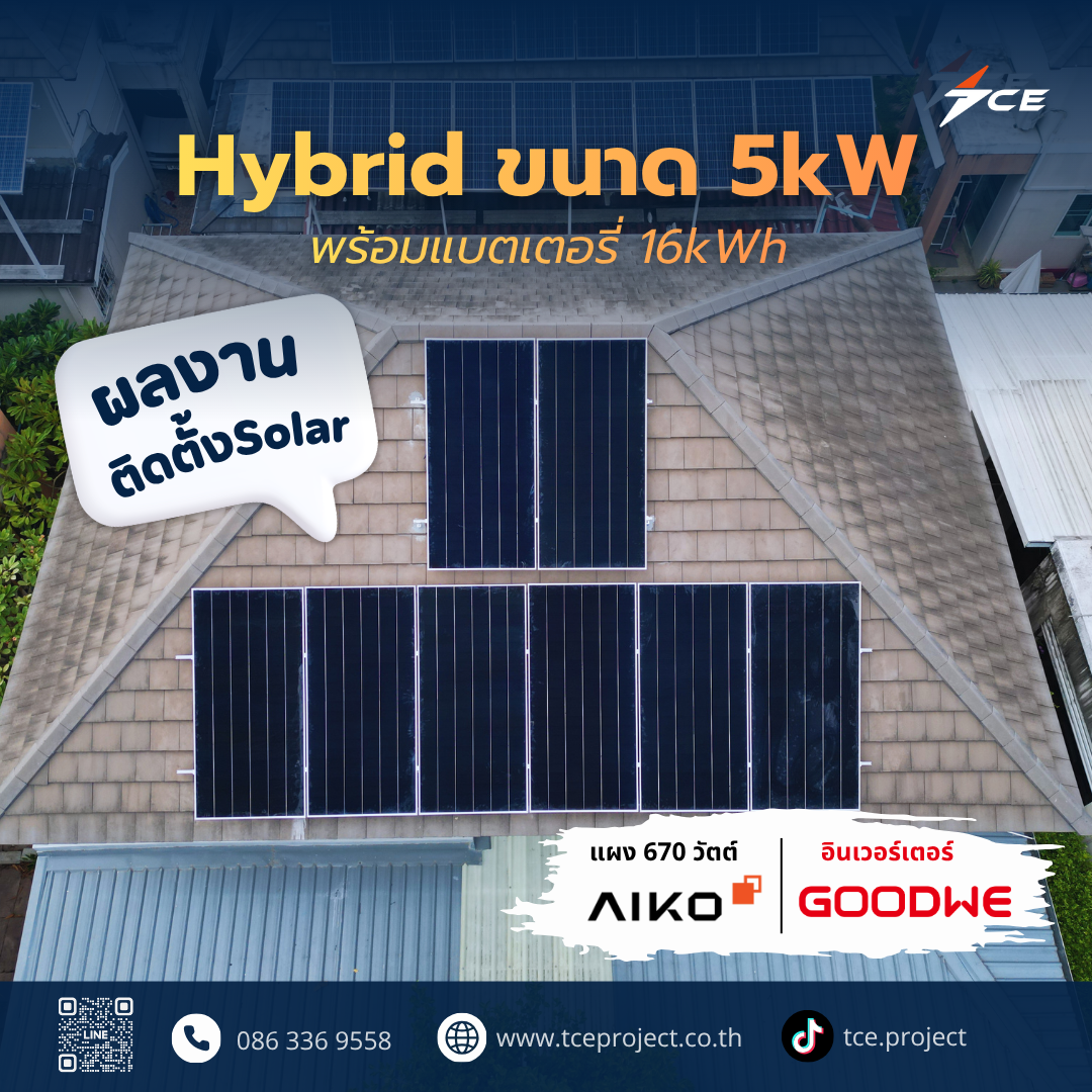 งานติดตั้งโซลาร์เซลล์  ขนาด 5 kW. 