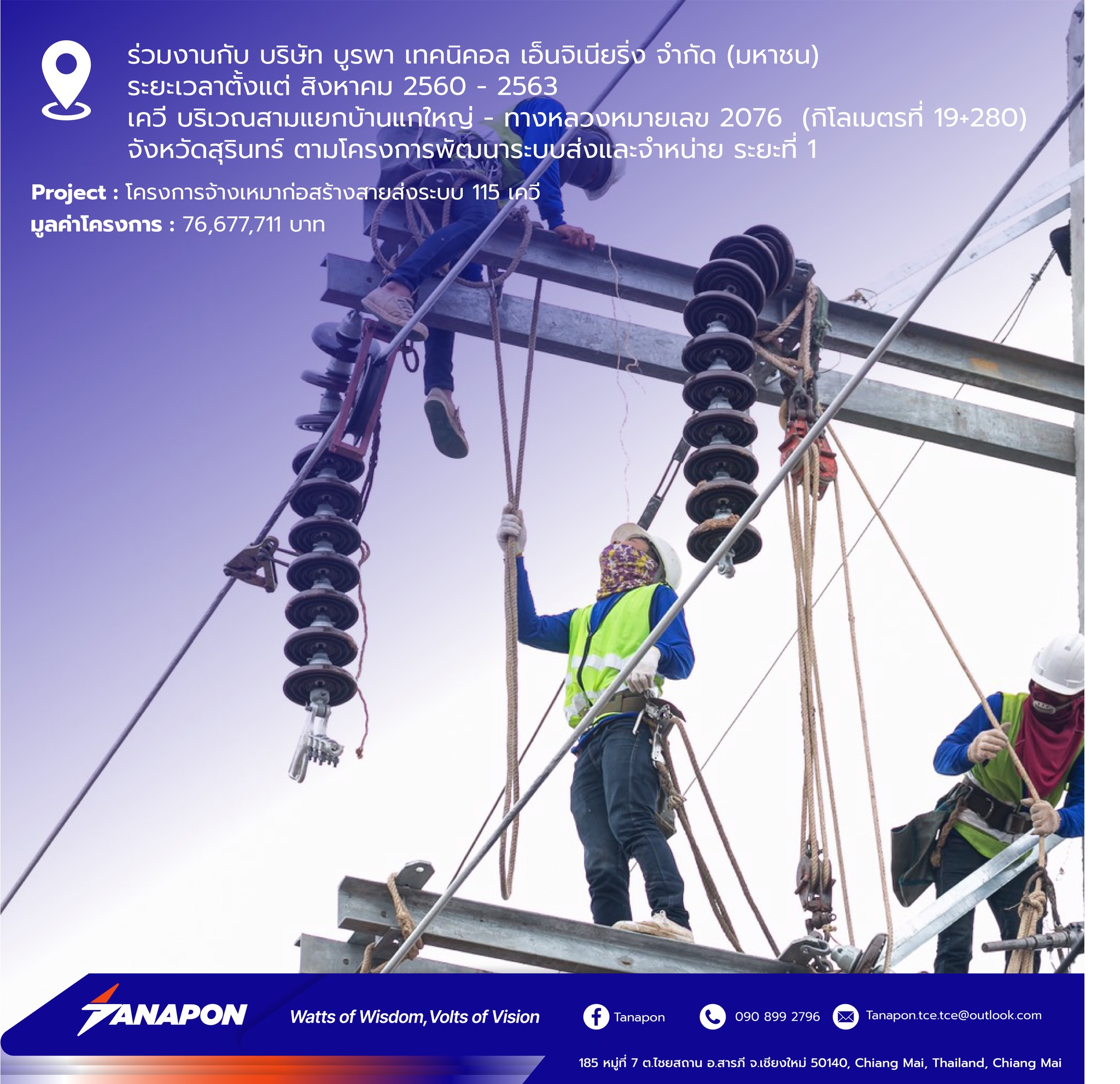 โครงการจ้างเหมาก่อสร้างสายส่งระบบ 115 เควี บริเวณสามแยกบ้านแกใหญ่ - ทางหลวงหมายเลข 2076 (กิโลเมตรที่ 19+280) 